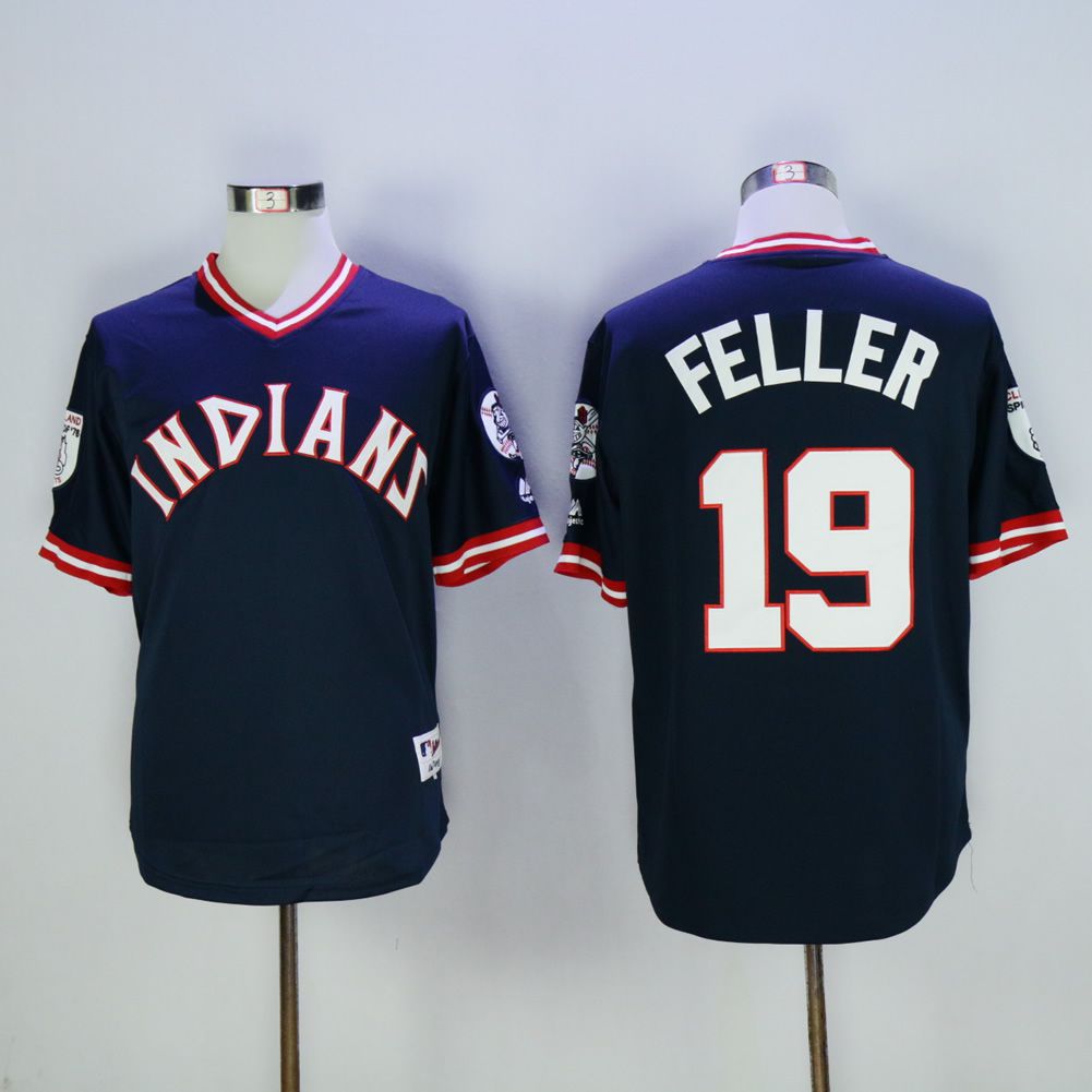Men Cleveland Indians #19 Feller Blue Throwback MLB Jerseys->youth mlb jersey->Youth Jersey